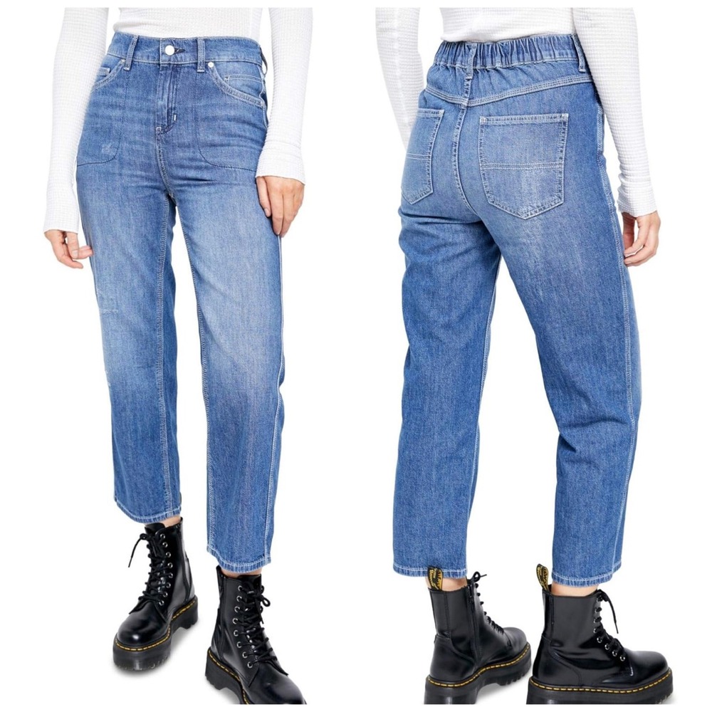 Free People Chloe Baby Barrel Jeans Women Small Blue Boho Elastic Back Cotton‎